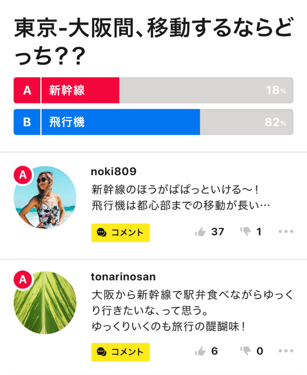 まずは気軽に「コメント投稿」気になるお題にコメントするだけ！
